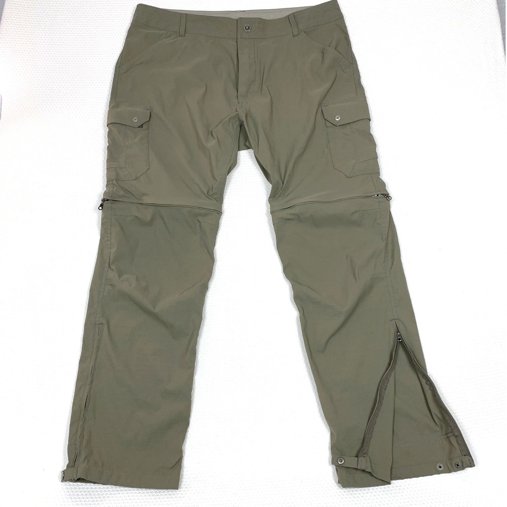 Kuhl Renegade Cargo Convertible Pants Mens 37x32 Olive Green Hiking Zip Off